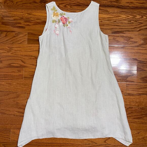 Johnny Was 100% Linen Boho Beige Embroidered Floral Tunic Tank Top Size Small - Picture 7 of 16